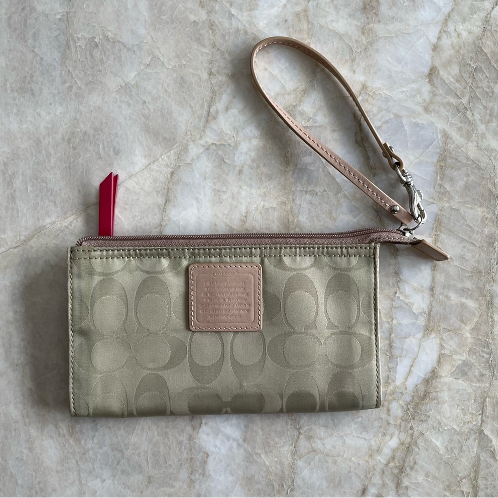 Coach Tan Fabric Wristlet Wallet Clutch
